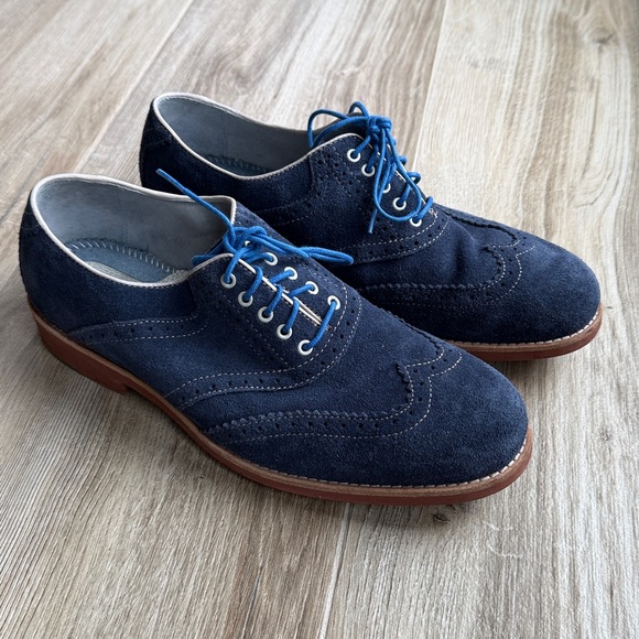 Johnston and Murphy Ellington Sheepskin size 9 Blue Suede Derby Bowling Lace Up - Picture 1 of 5